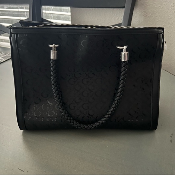 Guess Los Angeles Braided Handle Handbag - Black Color - Picture 2 of 7